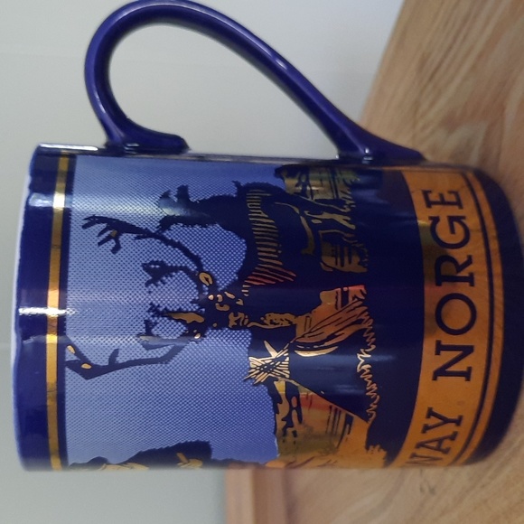 Norway Norge Norwegian Blue with Gold Graphic Design Ceramic Coffee Mug - Picture 2 of 5
